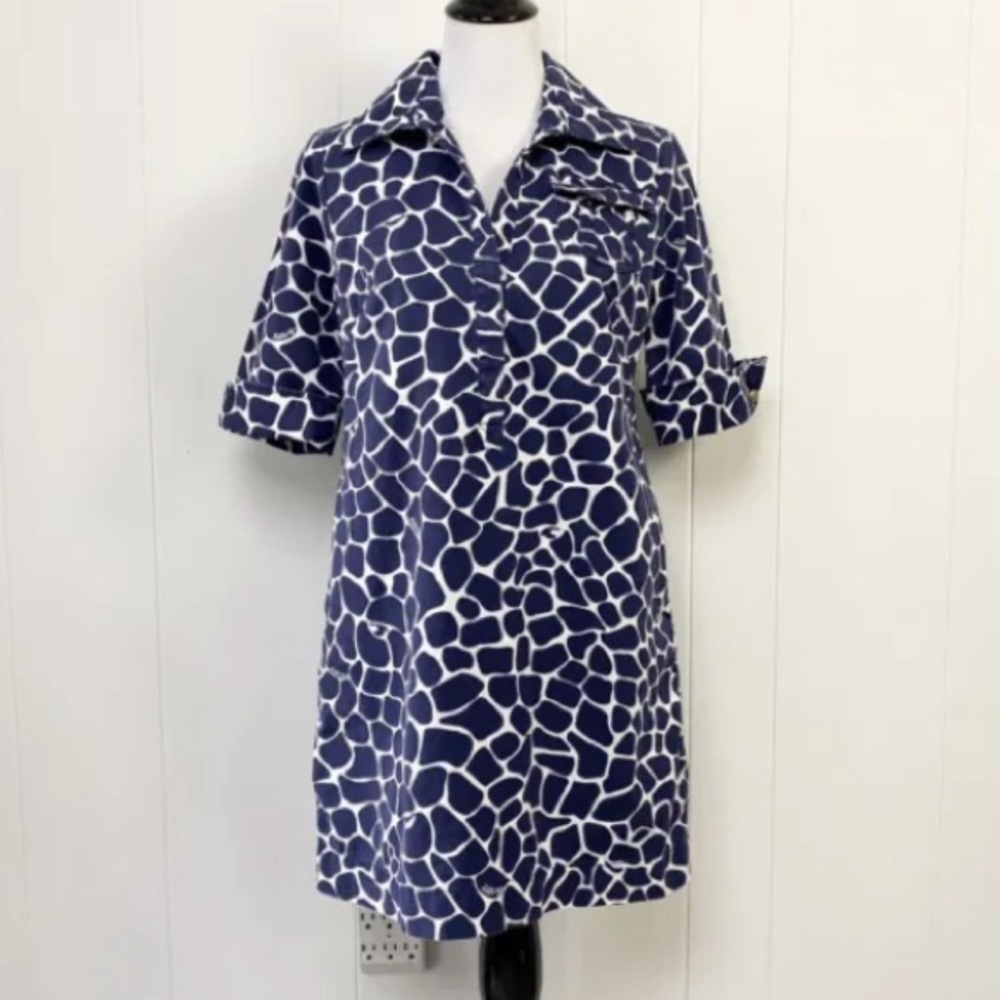 Lilly Pulitzer Dade Shirt Dress Size 8 Hyde Giraffe Print Navy